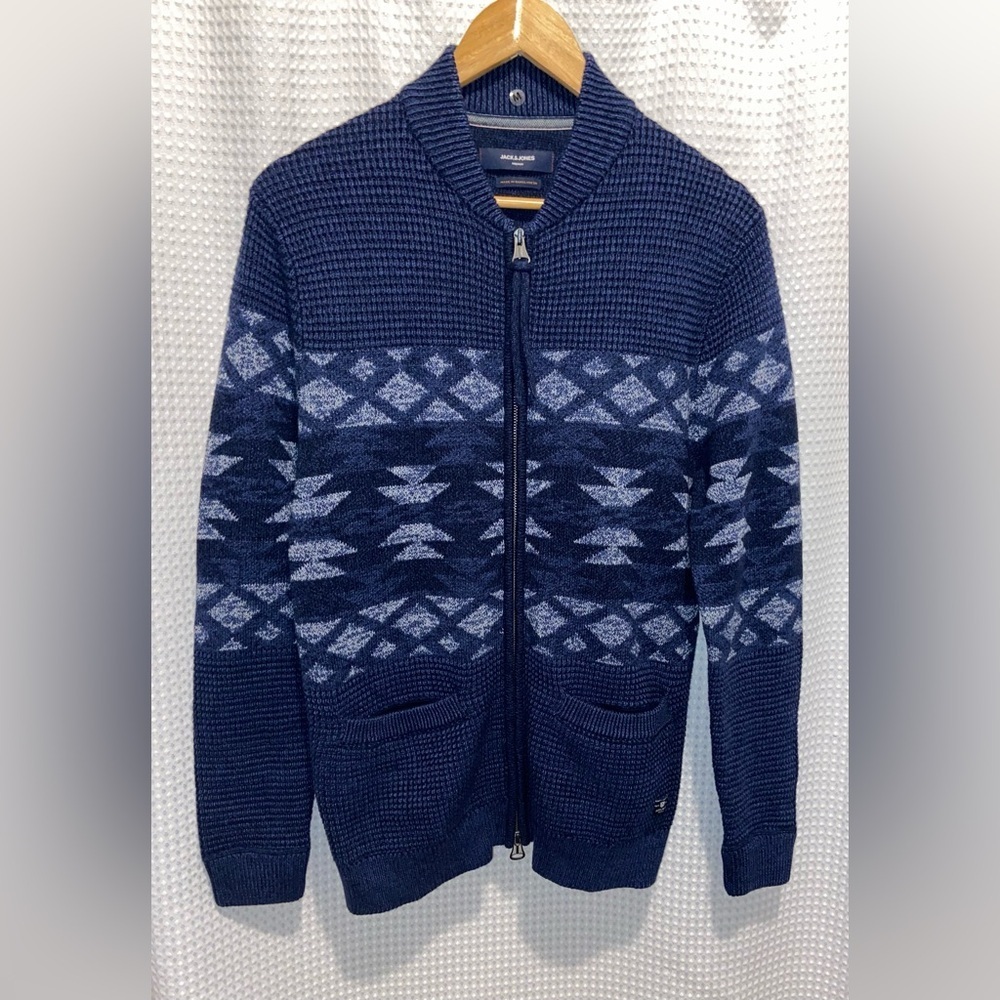 2/60$ Men’s Jack&Jones Zipped Knit Navy Blue Cardigan Sz Medium New Without Tags